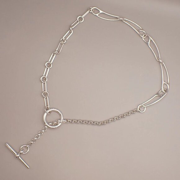 HERMES Logo Chaine D'ancre Punk Necklace ST Silver 925 France 650LC554 - Picture 1 of 13